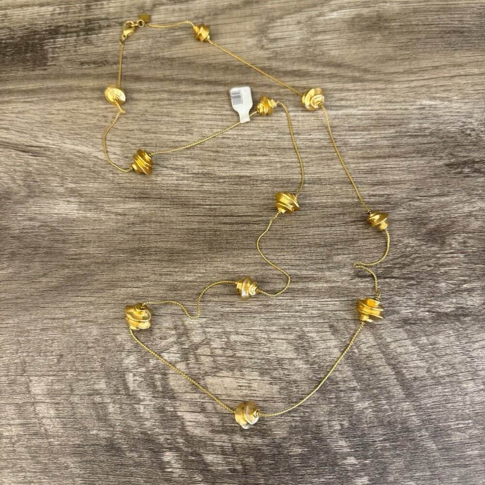 NWT Anne Klein Gold-Tone Necklace With Textured Beads & Lobster Clasp Closure
